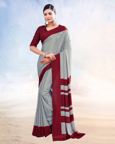 Bud Grey Printed Digital Print Crepe Saree