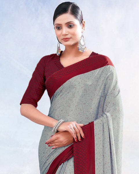 Bud Grey Printed Digital Print Crepe Saree