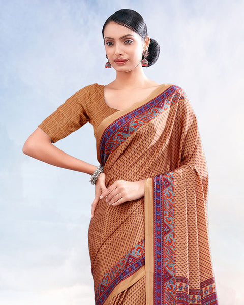 Whiskey Brown Printed Digital Print Crepe Saree