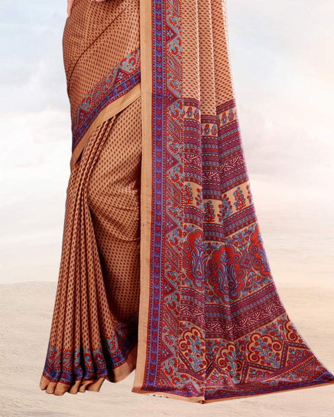 Whiskey Brown Printed Digital Print Crepe Saree