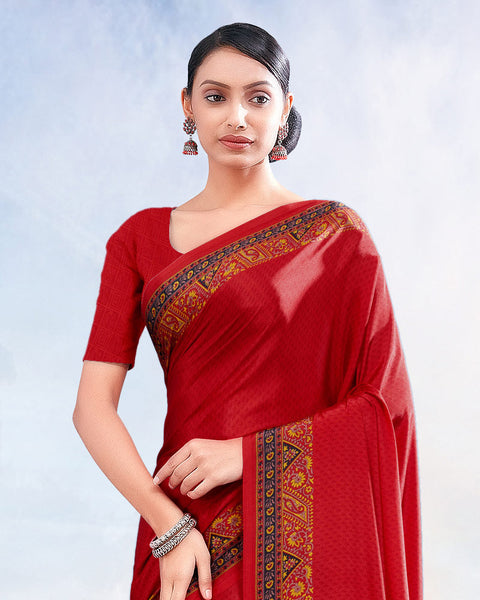Cherry Red Printed Digital Print Crepe Saree