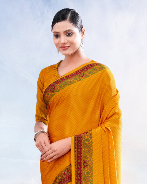 Yellowish Orange Printed Digital Print Crepe Saree