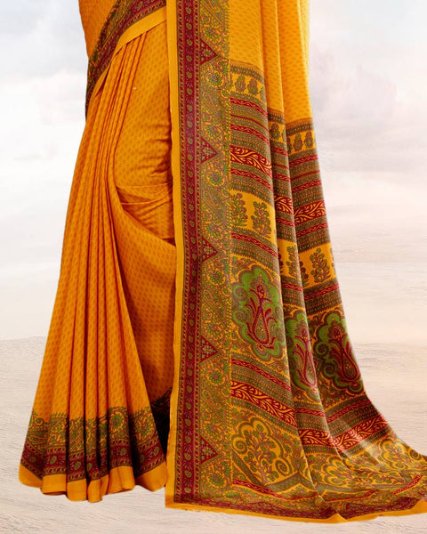 Yellowish Orange Printed Digital Print Crepe Saree
