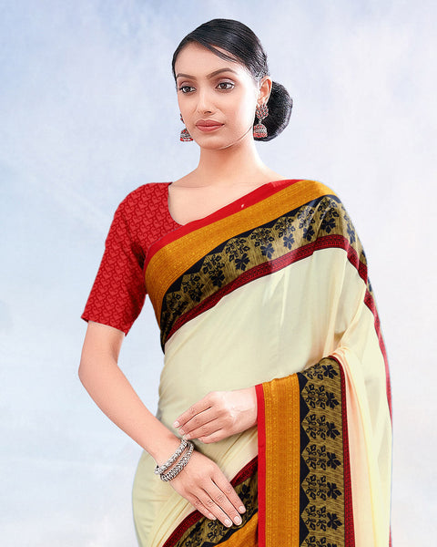 Spanish White Printed Digital Print Crepe Saree