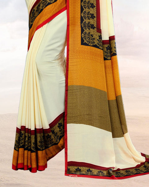 Spanish White Printed Digital Print Crepe Saree