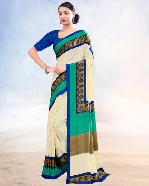 Spanish White Printed Digital Print Crepe Saree