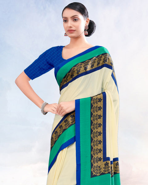 Spanish White Printed Digital Print Crepe Saree