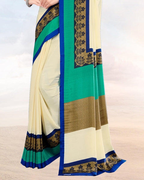 Spanish White Printed Digital Print Crepe Saree