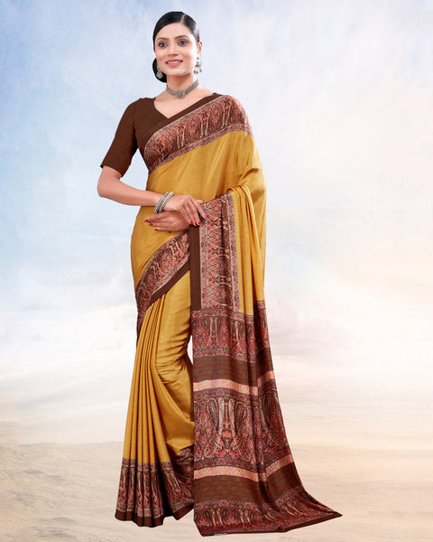 Dusty Mustard Printed Digital Print Crepe Saree