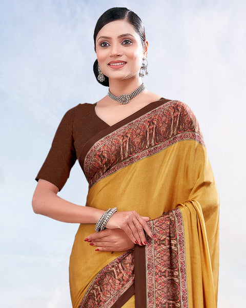Dusty Mustard Printed Digital Print Crepe Saree