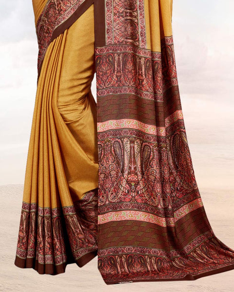 Dusty Mustard Printed Digital Print Crepe Saree