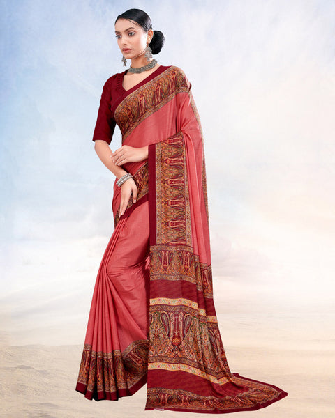 Roman Pink Printed Digital Print Crepe Saree