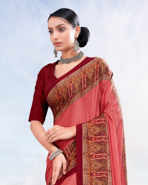 Roman Pink Printed Digital Print Crepe Saree