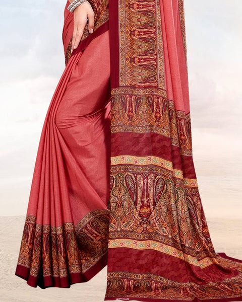 Roman Pink Printed Digital Print Crepe Saree