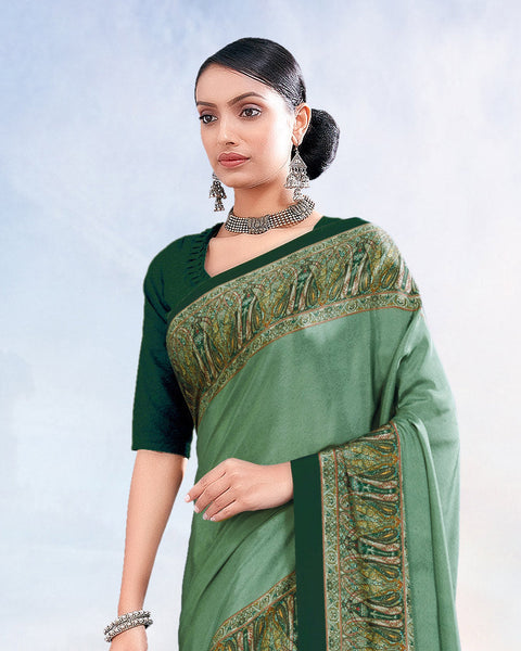 Pastel Turquoise Green Printed Digital Print Crepe Saree