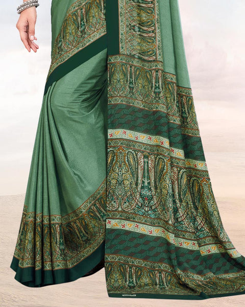 Pastel Turquoise Green Printed Digital Print Crepe Saree