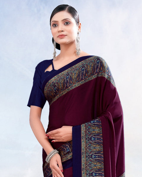 Wine Printed Digital Print Crepe Saree