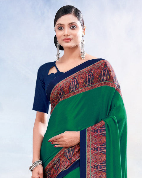 Dark Green Printed Digital Print Crepe Saree