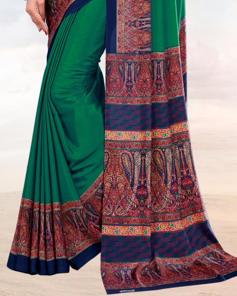 Dark Green Printed Digital Print Crepe Saree