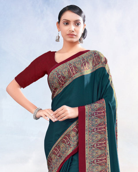 Peacock Blue Printed Digital Print Crepe Saree
