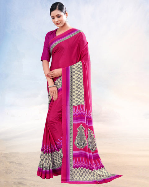 Rani Pink Printed Digital Print Crepe Saree