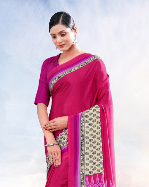 Rani Pink Printed Digital Print Crepe Saree