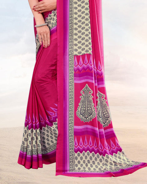 Rani Pink Printed Digital Print Crepe Saree