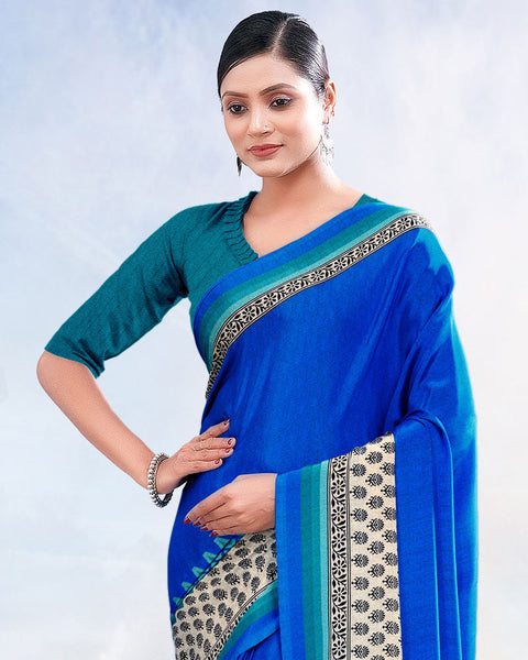 Royal Blue Printed Digital Print Crepe Saree