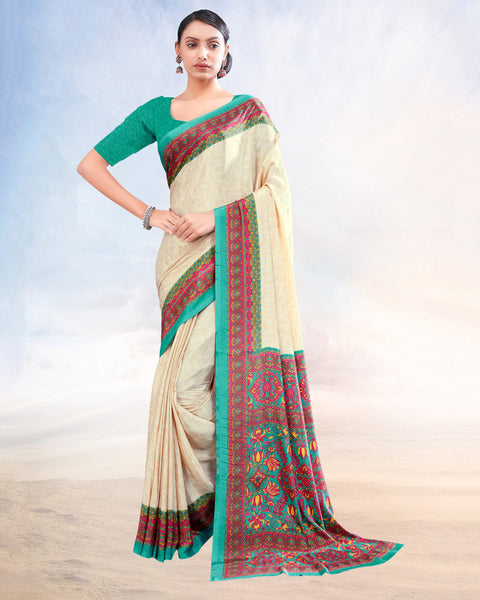 Off White Printed Digital Print Crepe Saree