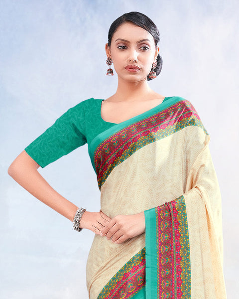 Off White Printed Digital Print Crepe Saree