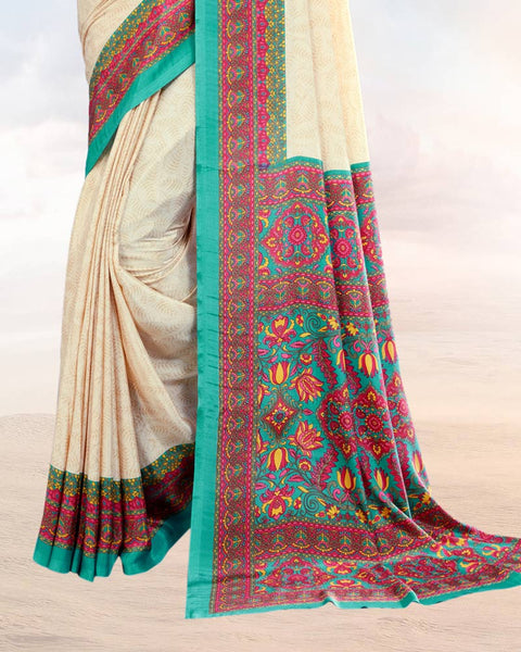 Off White Printed Digital Print Crepe Saree