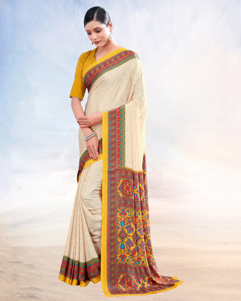 Off White Printed Digital Print Crepe Saree