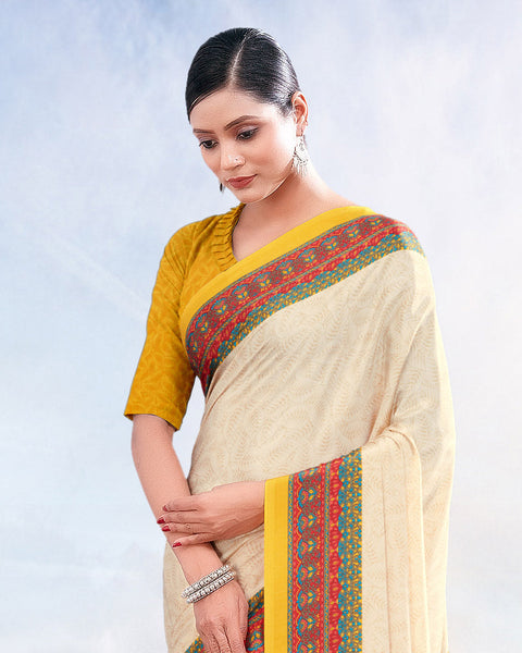 Off White Printed Digital Print Crepe Saree