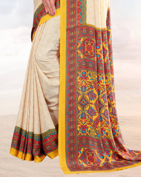Off White Printed Digital Print Crepe Saree