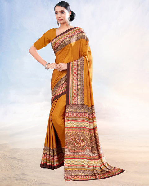 Ochre Printed Digital Print Crepe Saree