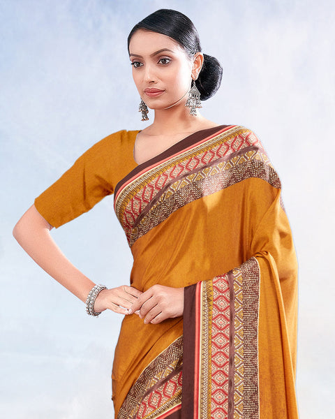 Ochre Printed Digital Print Crepe Saree