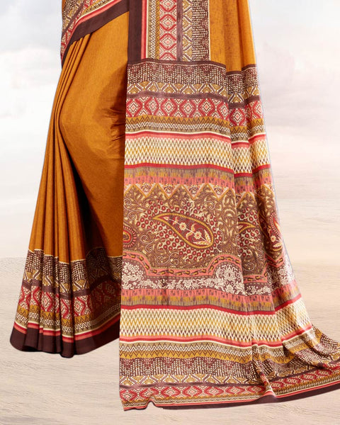 Ochre Printed Digital Print Crepe Saree