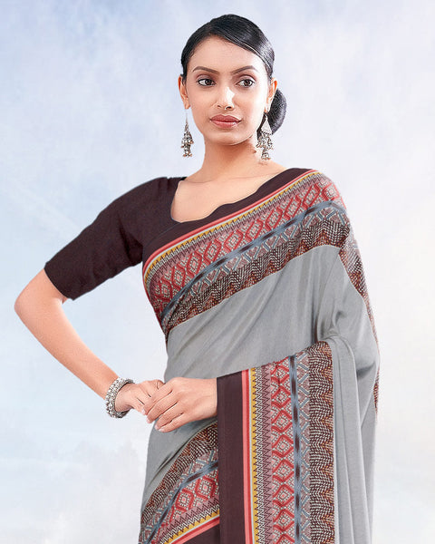 Silver Printed Digital Print Crepe Saree