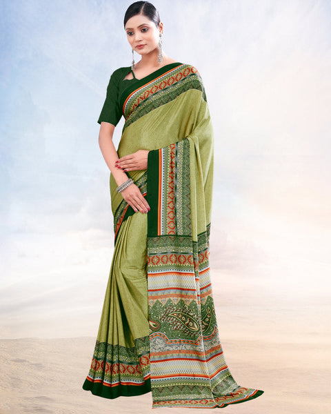 Moss Green Printed Digital Print Crepe Saree