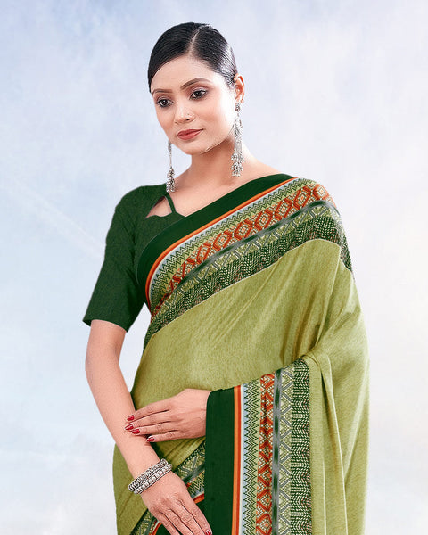 Moss Green Printed Digital Print Crepe Saree