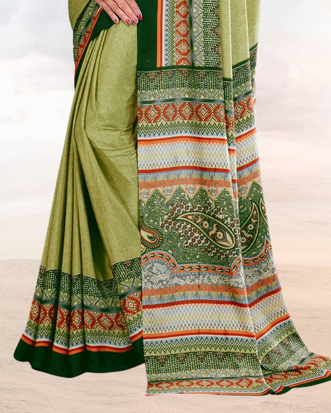 Moss Green Printed Digital Print Crepe Saree