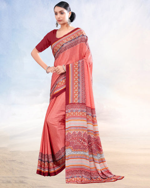 Coral Printed Digital Print Crepe Saree