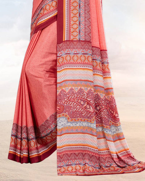 Coral Printed Digital Print Crepe Saree