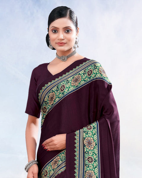 Dark Wine Printed Digital Print Crepe Saree