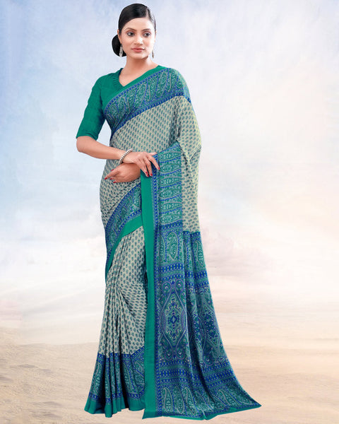 Bud Grey Printed Digital Print Crepe Saree