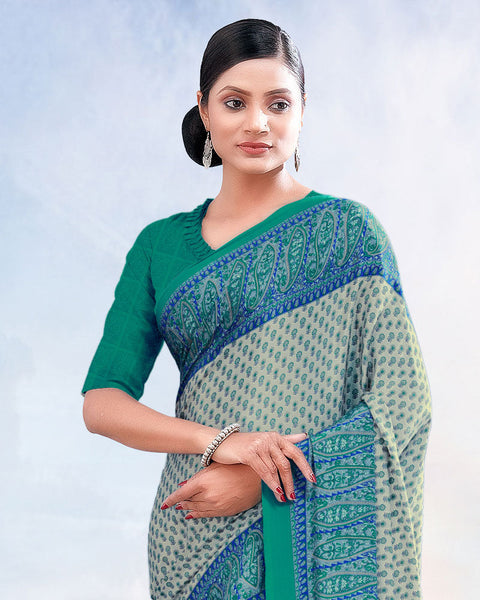 Bud Grey Printed Digital Print Crepe Saree