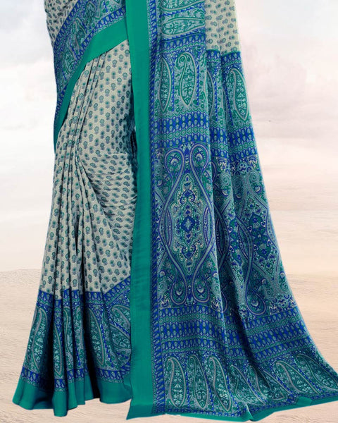 Bud Grey Printed Digital Print Crepe Saree