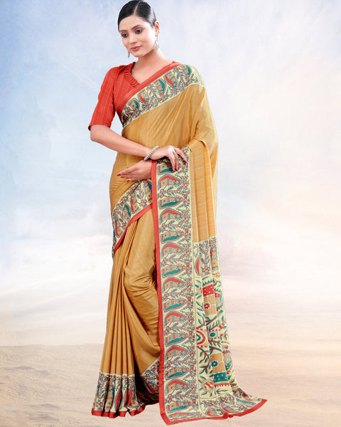 Sand Brown Printed Digital Print Crepe Saree