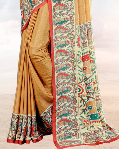Sand Brown Printed Digital Print Crepe Saree