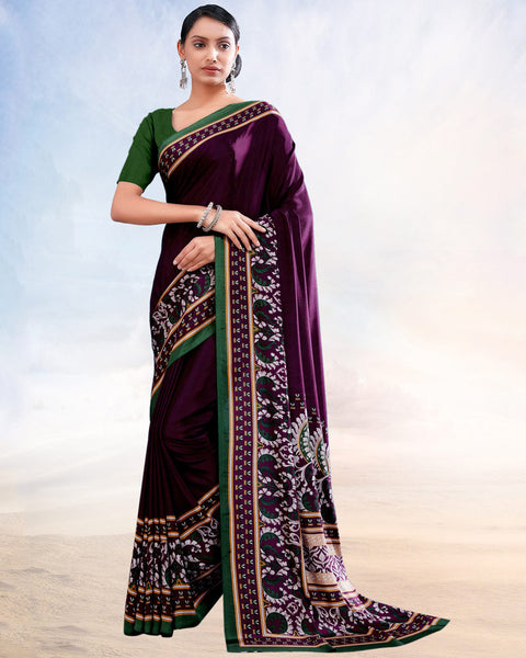 Melanzane Purple Printed Digital Print Crepe Saree